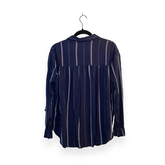 BDG Urban Outfitters Women's Melanie Tie Front Striped Button Up in Navy Size XS - Picture 10 of 11